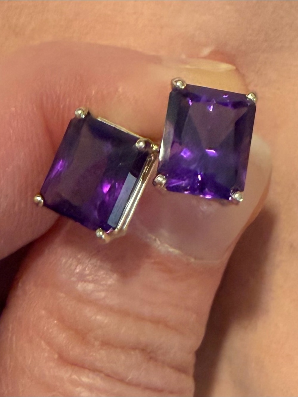 14K White Gold Square Deep Purple Amethyst Gemstone Stud Earrings